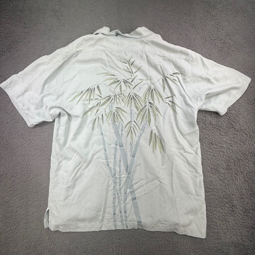 Tommy Bahama Button Down Mens M Blue Silk Bamboo Graphic Tropical Camp Shirt‎